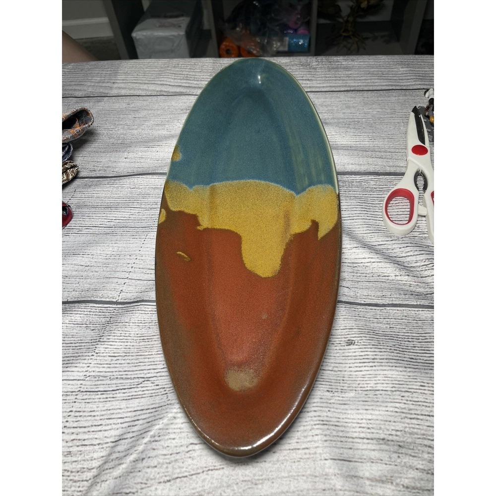 Pottery Long Oval‎ Dish Signed